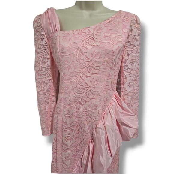Vintage Roberta California women's pink lace lined ruffle trim bodycon dress - Picture 10 of 15